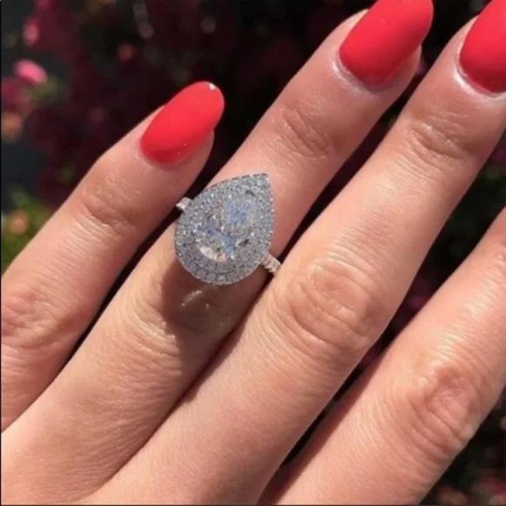 NEW PEAR 925 STERLING SILVER DIAMOND RING - Picture 5 of 5